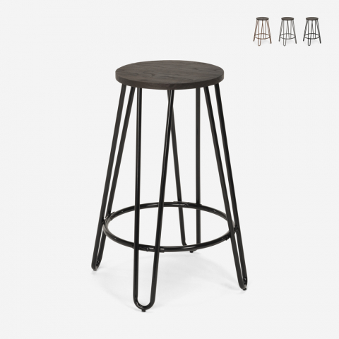 Wysoki stalowy stołek kuchenny z drewnianym siedziskiem Carbon Top Promocja