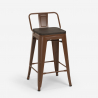 Stalowy stolek barowy z oparciem oraz drewnianym siedziskiem Steel Wood Top 