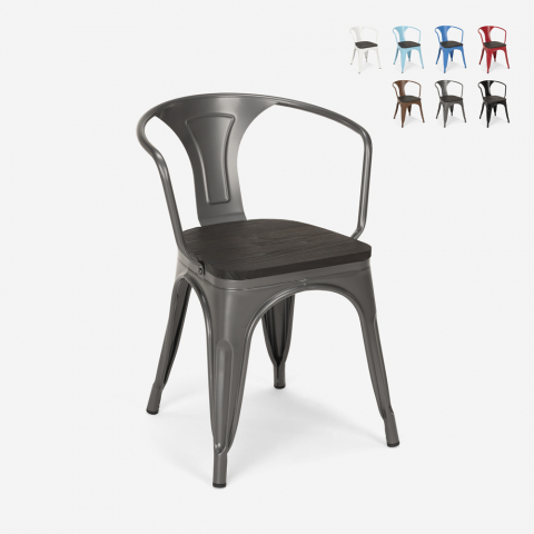 Stalowe kuchenne krzesło z drewnianym siedziskiem Steel Wood Arm
