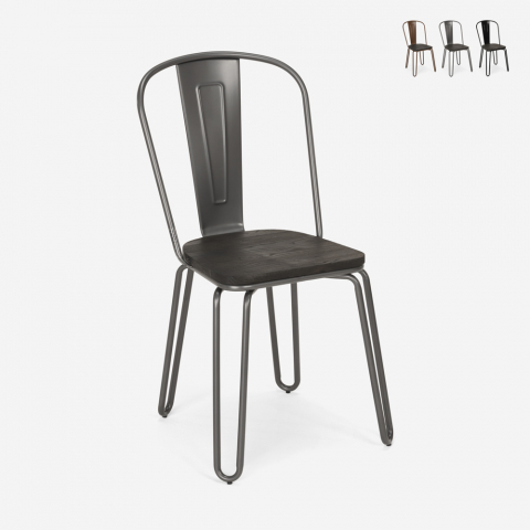 Stalowe krzesło kuchenne z drewnianym siedziskiem Ferrum One Promocja