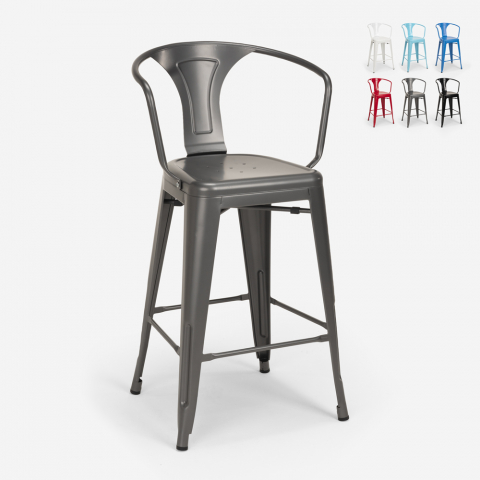 stalowy wysoki stołek z oparciem Lix steel back Promocja