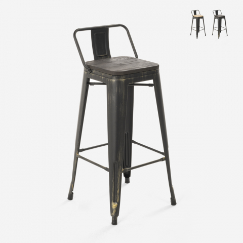 stołek barowy z oparciem i drewnianym siedziskiem brush top Promocja