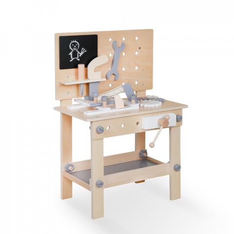 Dziecięcy drewniany stół warsztatowy z narzędziami Magic Bench Promocja