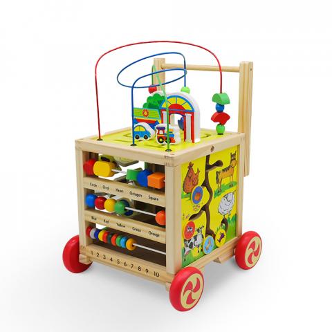 Drewniany wózek wielofunkcyjny dla dzieci stawiających pierwsze kroki Magic Box Promocja