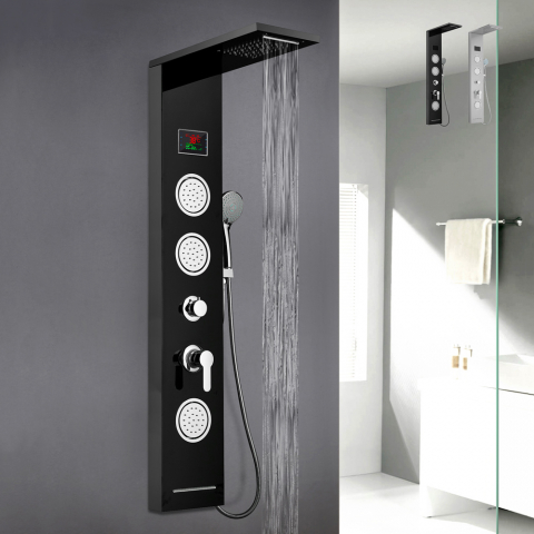 Panel prysznicowy ze stali nierdzewnej z hydromasażem i wyświetlaczem LED Abano