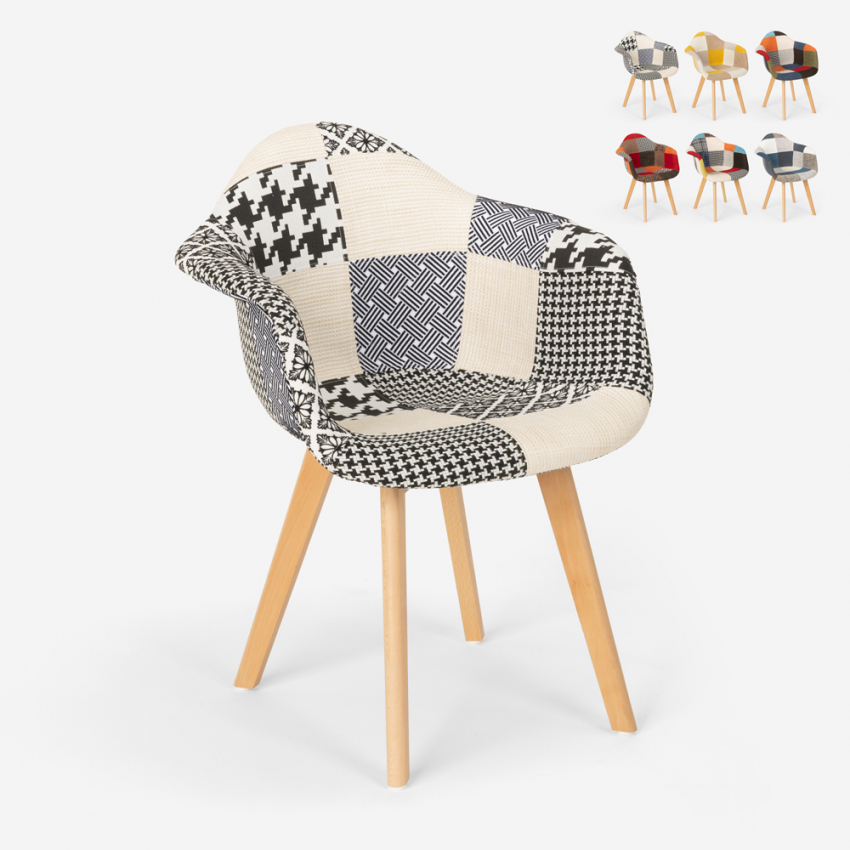 Krzesło do salonu patchwork lub biura z drewnianymi nóżkami Herion Model