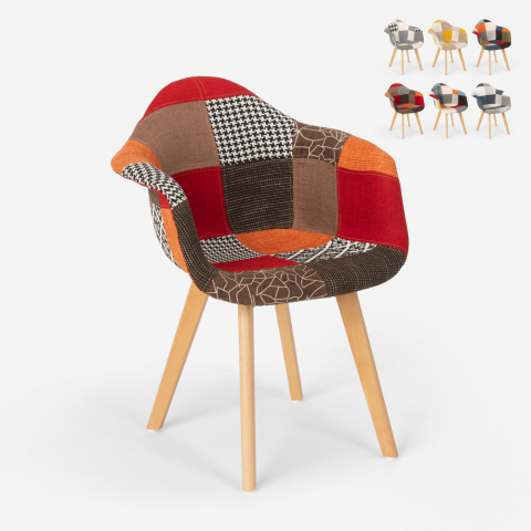 Krzesło do salonu patchwork lub biura z drewnianymi nóżkami Herion