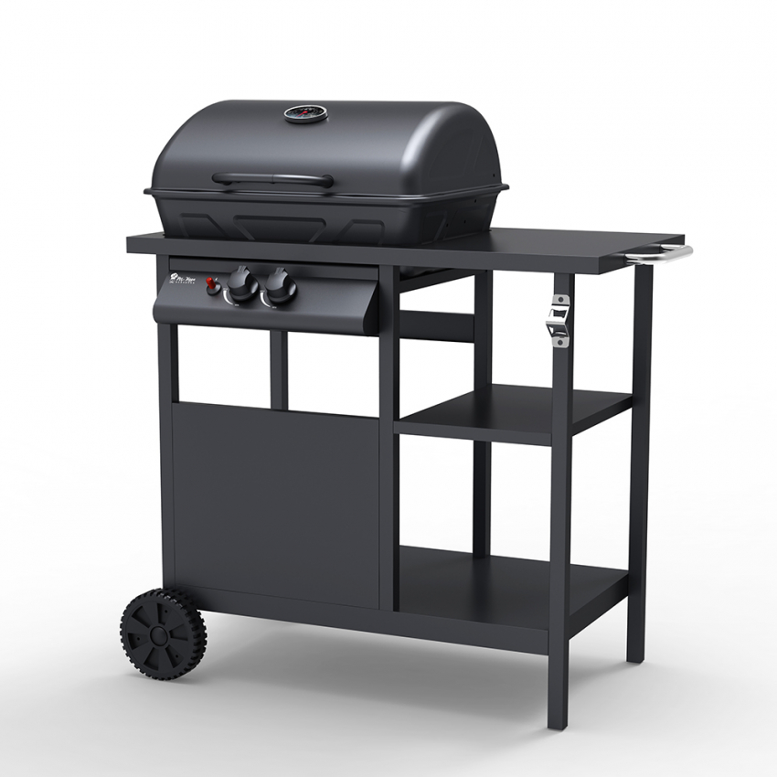 Grill gazowy BBQ ze stali nierdzewnej 2 palniki, na kółkach Bagnét Verd Fr Promocja Grill gazowy BBQ ze stali nierdzewnej 2 palniki, na kółkach Bagnét Verd Fr Promocja