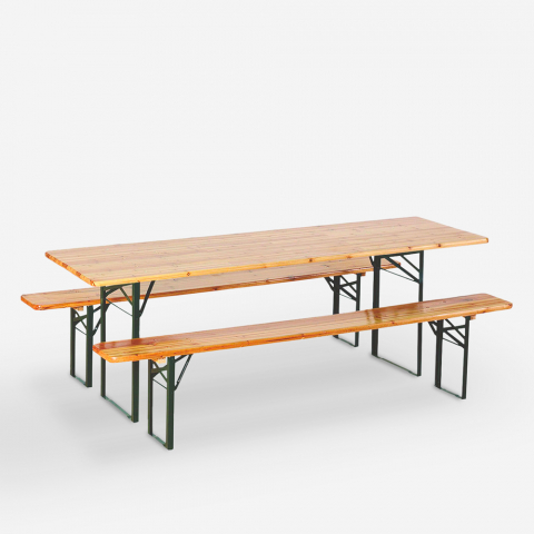 Drewniany zestaw mebli ogrdowych stół 220x80 cm oraz 2 ławki Oletan Promocja