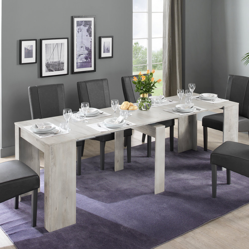 Szaro-drewniany rozkładany stół do salonu lub jadalni 79x54-252cm Ester Promocja