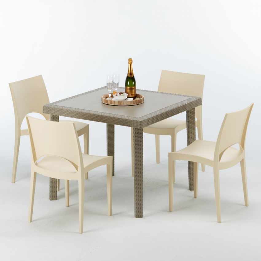 Stół kwadratowy beżowy 90x90 cm z 4 krzesłami Elegance Promocja Stół kwadratowy beżowy 90x90 cm z 4 krzesłami Elegance Promocja