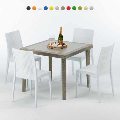 Stół kwadratowy beżowy 90x90 cm z 4 krzesłami Elegance