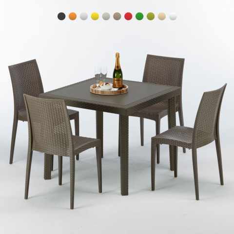 Zestaw kwadratowy stół 90x90 Cm z 4 kolorowymi krzesłami Brown Passion