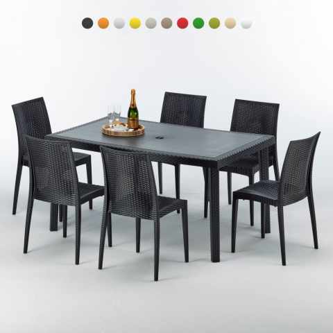 Stół prostokątny czarny 150x90 cm z 6 krzesłami Enjoy