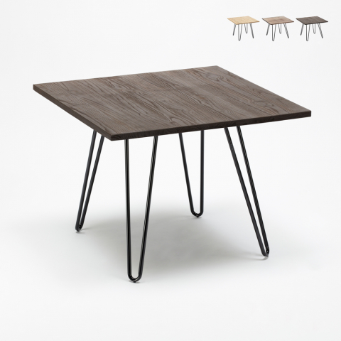 Drewniany stolik z metalowymi nogami styl industrialny 80x80 cm Hammer