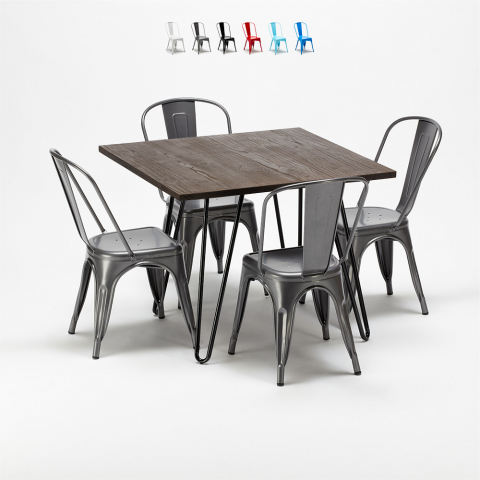 Zestaw mebli do jadalni stół z drewnianym blatem + 4 metalowe krzesła Pigalle Promocja