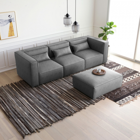 Nowoczesna modułowa sofa 3 osobowa z tkaniny z pufą Solv Promocja