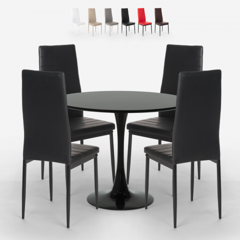 zestaw Tulipan okrągły stół 80cm czarny i 4 krzesła vogue black Promocja