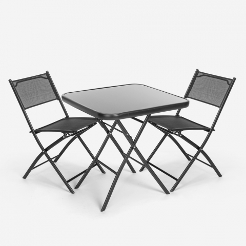 Zestaw 2 krzeseł z kwadratowym składanym stołem ogrodowym w nowoczesnym wzornictwie Soda