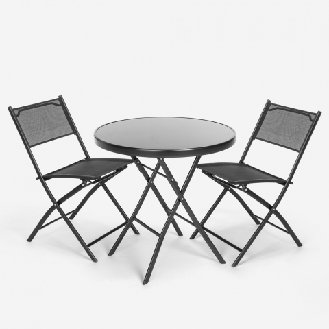 Okrągły stolik kawowy z 2 składanymi krzesłami ogrodowymi w nowoczesnym wzornictwie Bitter
