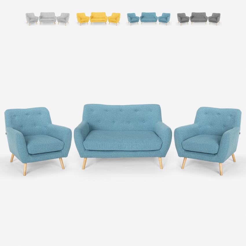 Zestaw do salonu 2 skandynawskie fotele i 2 osobowa sofa Cleis Promocja