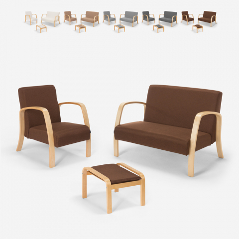 Zestaw mebli do salonu kanapa, fotel oraz podnóżnek, drewniana podstawa Gyda Promocja