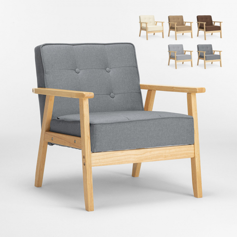 Fotel z drewnianymi podłokietnikami Hage