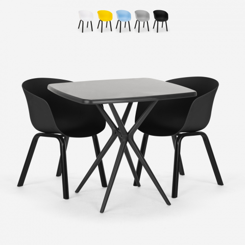 Zestaw 2 krzeseł i kwadratowy stół 70x70cm Navan Black Promocja
