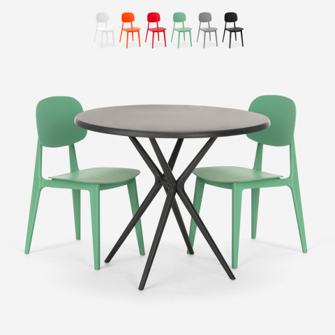 Okrągły zestaw stołowy 80cm czarny 2 krzesła projekt Berel Black