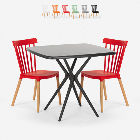 Zestaw 2 krzeseł i kwadratowy stół 70x70cm Roslin Black Promocja