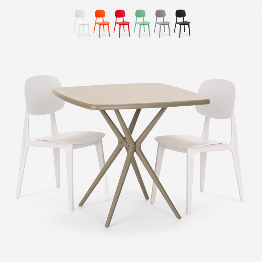 Nowoczesny beżowy kwadratowy zestaw stołowy 70x70cm 2 krzesła designerskie Wade Stan Magazynowy