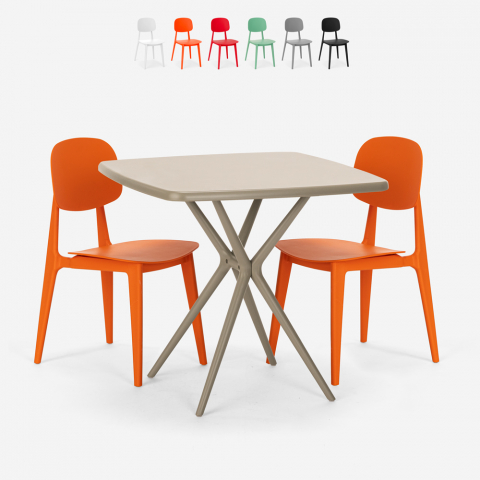 Nowoczesny beżowy kwadratowy zestaw stołowy 70x70cm 2 krzesła designerskie Wade