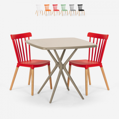 Zestaw 2 krzeseł i kwadratowy stół 70x70cm Roslin Promocja