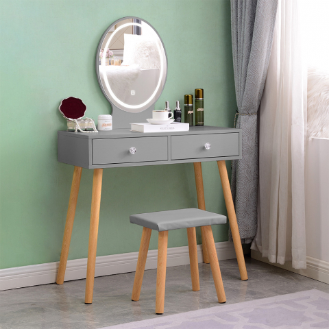 Toaletka do makijażu z szufladami i lustrem LED Serena Grey Promocja