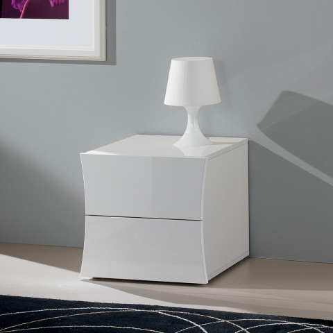 Biała błyszcząca szafka nocna 2 szuflady do sypialni Arco Smart Promocja