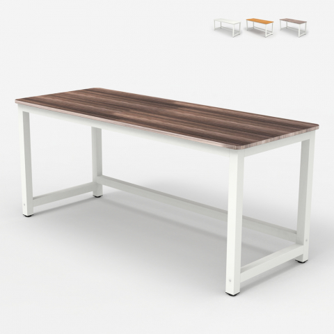 Białe metalowe biurko z drewnianym blatem 160x70 cm Bridgeblack 160 Promocja