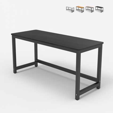 Czarne metalowe biurko z drewnianym blatem 120x60 cm, prostokątne Bridgeblack 120