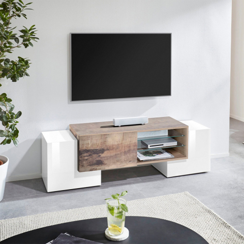 Szafka RTV 150cm nowoczesny design 3 drzwiczki 2 półki Pillon Acero M