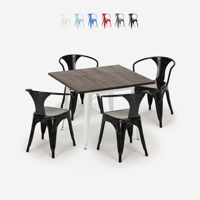 zestaw industrialny stół 80x80cm i 4 krzesła Lix hustle white Rabaty