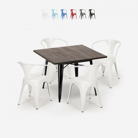 zestaw industrialny stół 80x80cm i 4 krzesła hustle black Promocja