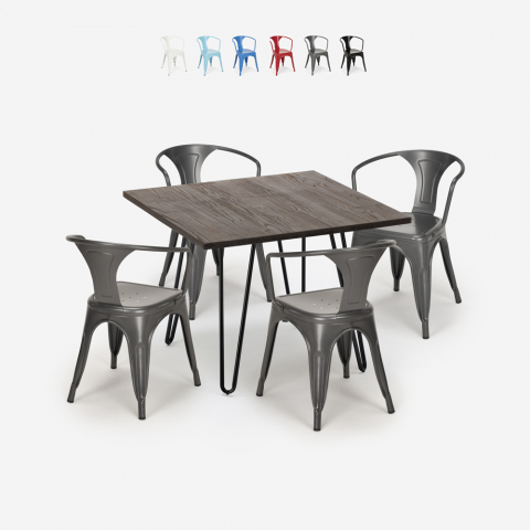 zestaw 4 krzeseł i stół 80x80cm industrialny reims dark Promocja