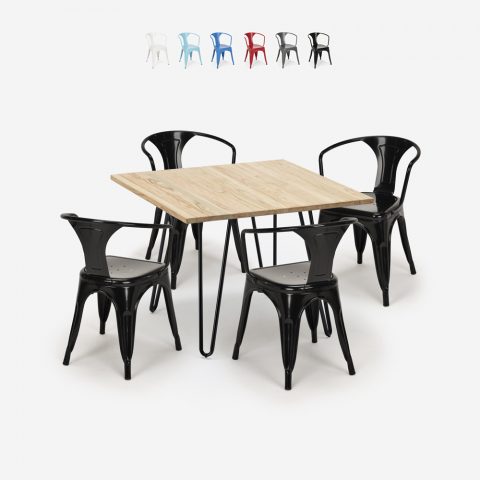 zestaw industrialny stół 80x80cm i 4 krzesła reims light Promocja