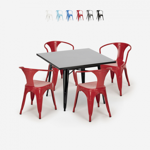 zestaw industrialny stół 80x80cm i 4 krzesła century black Promocja
