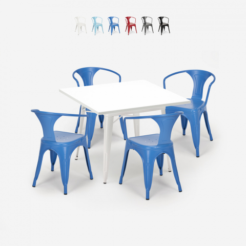 zestaw industrialny stoł 80x80 cm i 4 krzesła century white Promocja