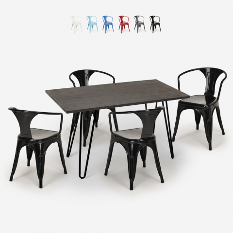 Zestaw industrialny stół 120x60cm 4 krzesła tolix Wismar Promocja