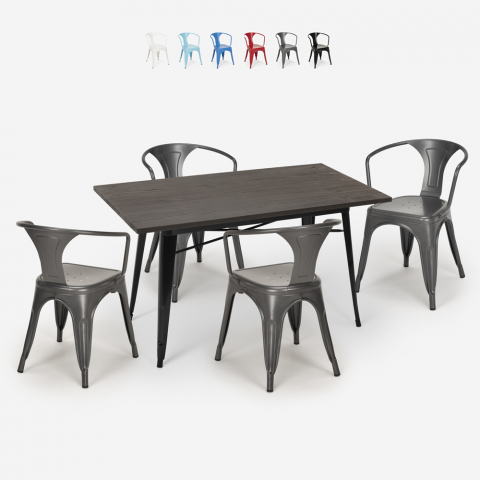 Zestaw industrialny stół 120x60cm i 4 krzesła tolix Caster Promocja