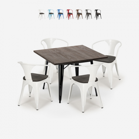 industrialny stół 80x80cm i 4 krzesła Lix hustle wood black Promocja