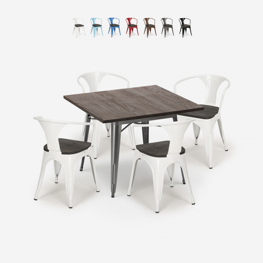 zestaw industrialny stół 80x80cm i 4 krzesła Lix hustle wood Oferta