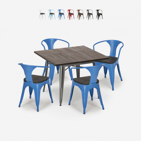 zestaw industrialny stół 80x80cm i 4 krzesła hustle wood Promocja