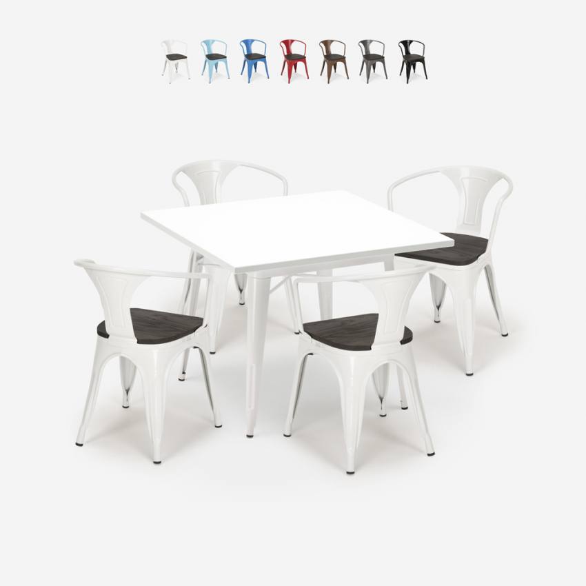 zestaw industrialny stół 80x80cm i 4 krzesła Lix century wood white Oferta